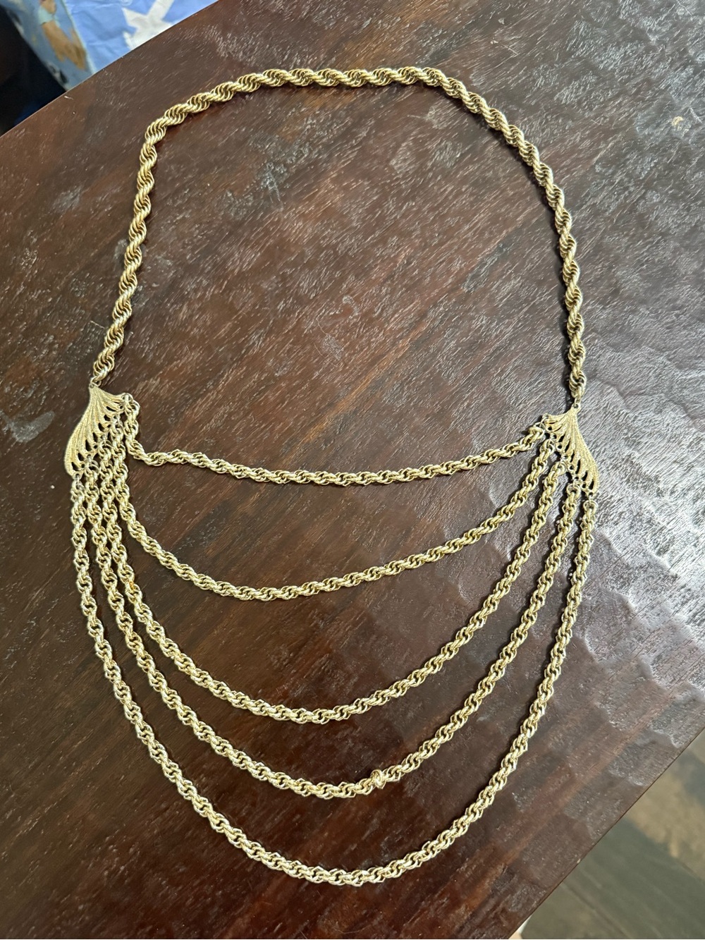Vintage Gold-Tone Multi Strand Rope Chain Necklace